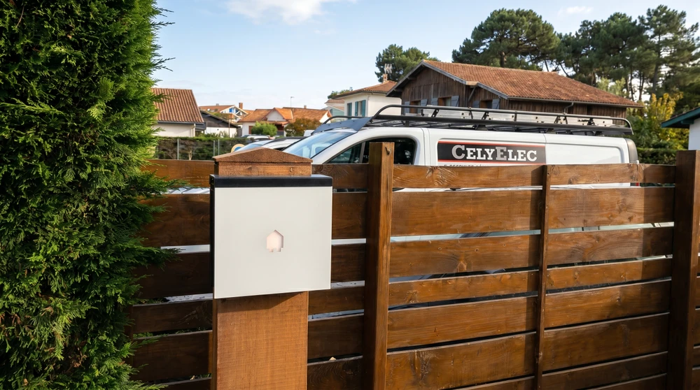 Photographie réaliste en intérieur montrant deux électriciens professionnels en tenue de travail (uniformes, équipements de sécurité) effectuant conjointement une installation électrique sur un chantier. Ils sont concentrés sur leur travail, manipulant du matériel électrique professionnel dans un environnement résidentiel ou commercial. L'atmosphère doit être sérieuse, professionnelle et démontrer la compétence et la rigueur du travail effectué.